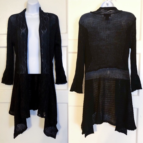 Black knit goth witchy Stevie nicks short duster sweater size Large - Picture 2 of 5